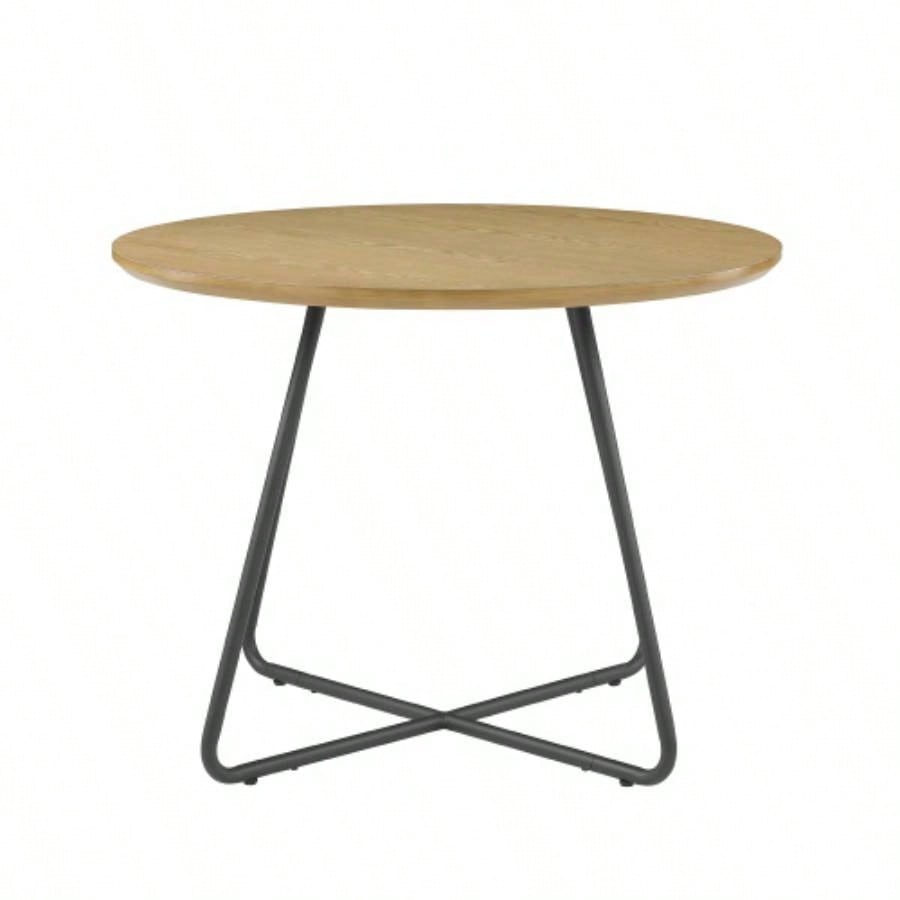 Modern Metal and Wood Curved X - Base Round Dining Table - English Ash
