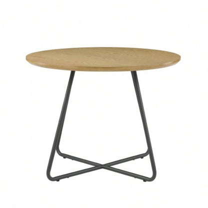 Modern Metal and Wood Curved X - Base Round Dining Table - English Ash