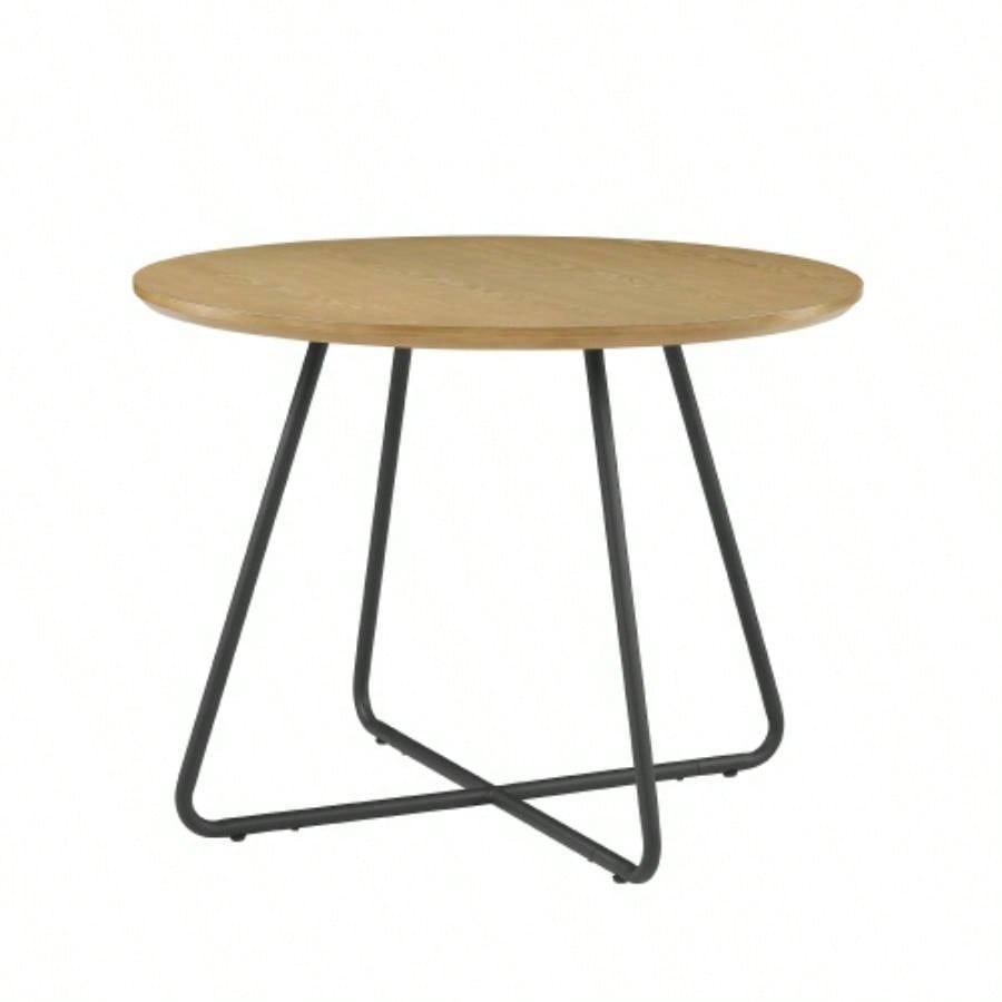 Modern Metal and Wood Curved X - Base Round Dining Table - English Ash