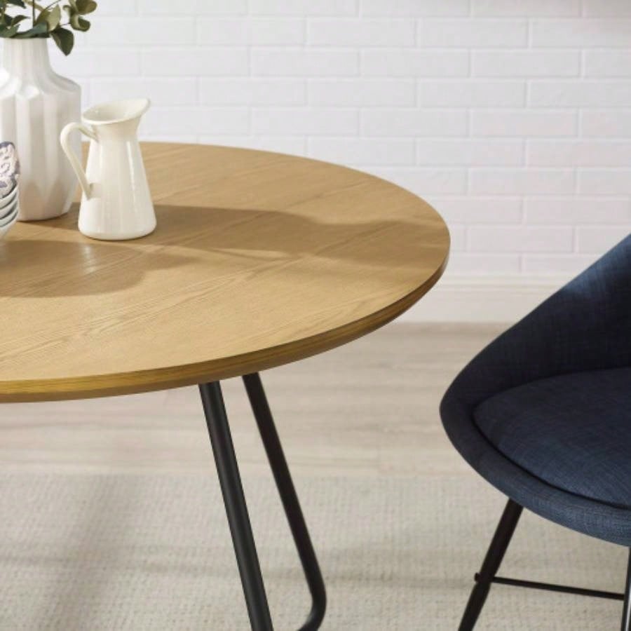 Modern Metal and Wood Curved X - Base Round Dining Table - English Ash