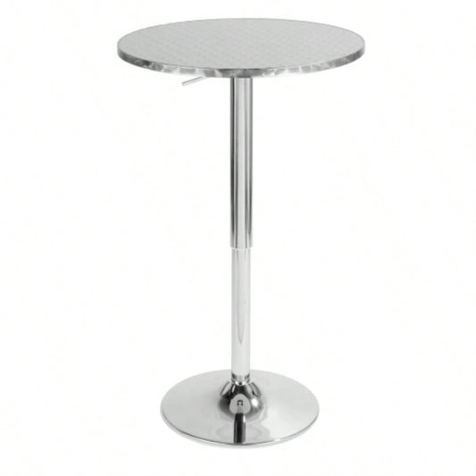 Bistro Contemporary Adjustable Round Bar Table in Silver by LumiSource
