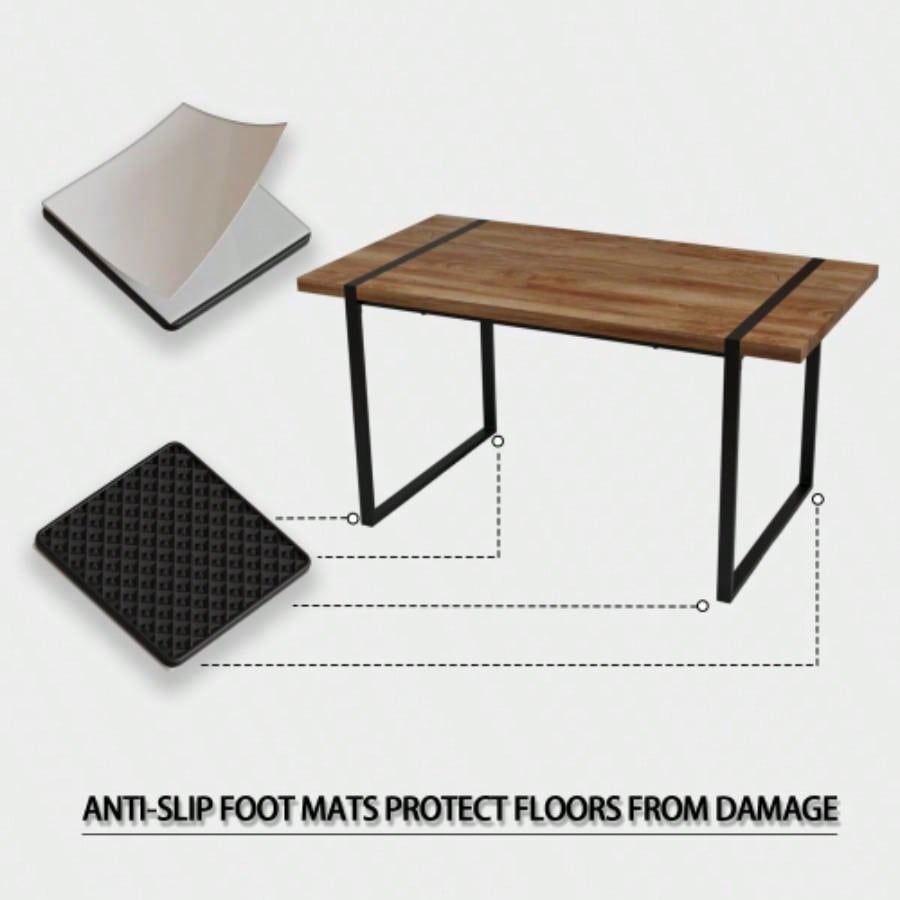 59 dining table modern industrial rectangular MDF natural wood, 4 - 6 people, 1.5 thick engineering wood tabletop and black rectangular metal, used home kitchen