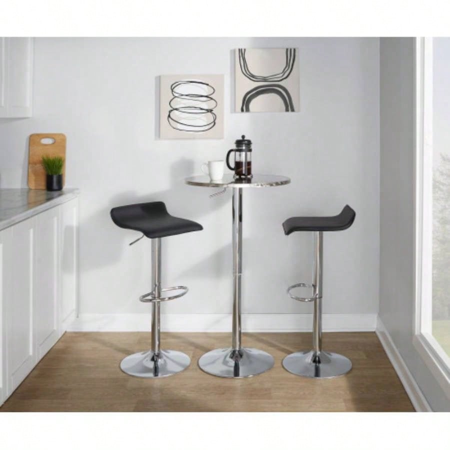 Bistro Contemporary Adjustable Round Bar Table in Silver by LumiSource
