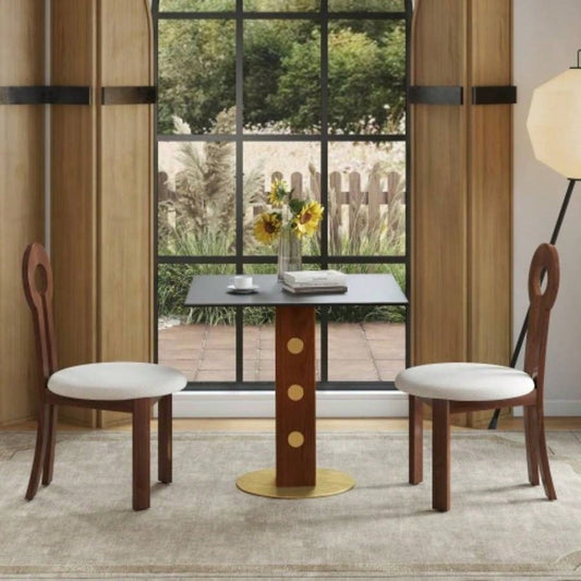 Modern Square Dining Table, 33.5 Sintered Stone Table with Wooden Leg Gold Base, 2 - Person Kitchen Table Small Space, 150lbs Weight Capacity