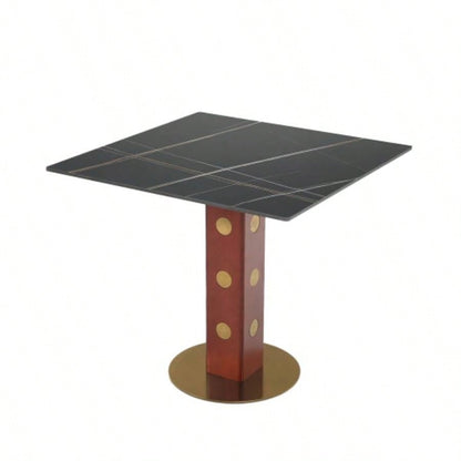 Modern Square Dining Table, 33.5 Sintered Stone Table with Wooden Leg Gold Base, 2 - Person Kitchen Table Small Space, 150lbs Weight Capacity