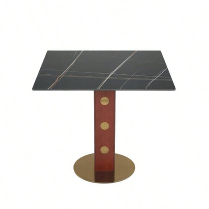 Modern Square Dining Table, 33.5 Sintered Stone Table with Wooden Leg Gold Base, 2 - Person Kitchen Table Small Space, 150lbs Weight Capacity