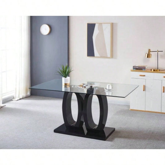 Contemporary Dining Table Tempered Glass Top