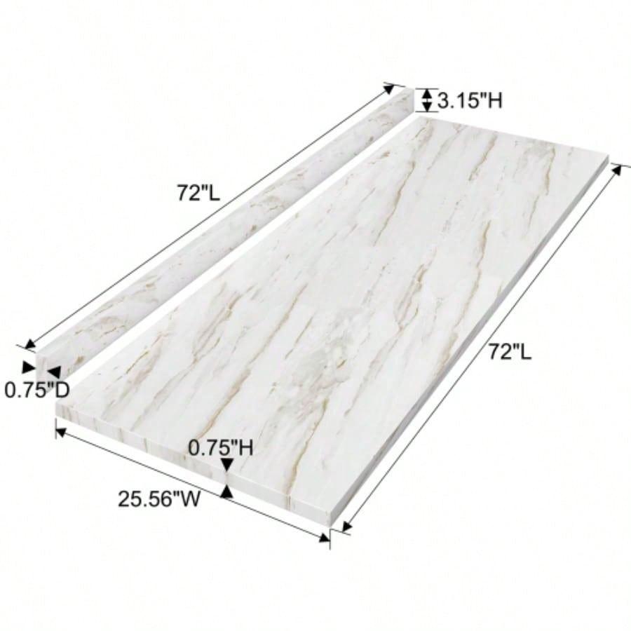 Laminate Countertop, Wood Countertop, Washer Dryer Counter Top, Table Top Office Desk and Kitchen Table, 72 Lx 25.56x 0.75 H Drama Marble