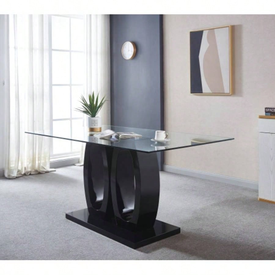 Contemporary Dining Table Tempered Glass Top
