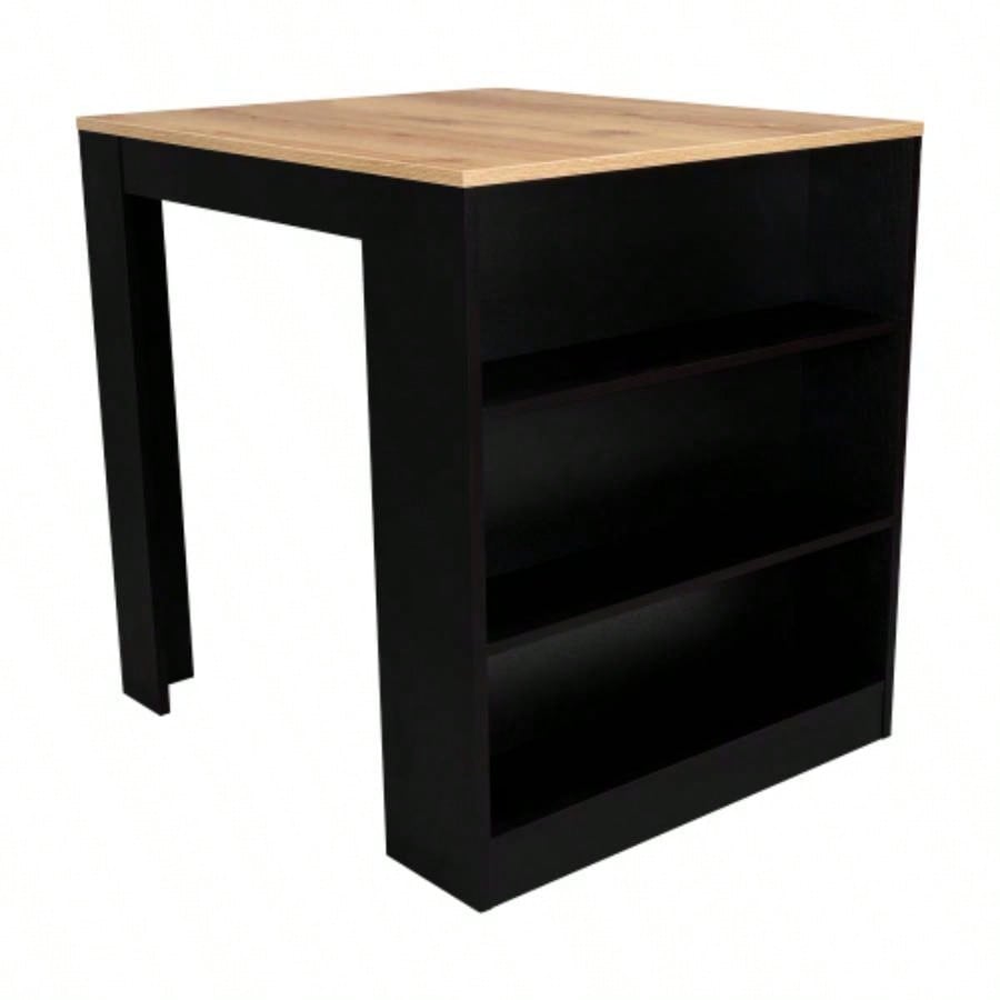 Tanna Kitchen Counter Dining Table, Two, Three Side Shelves - Black/ Pine