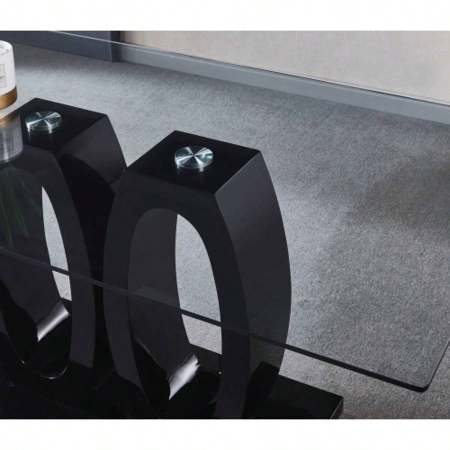 Contemporary Dining Table Tempered Glass Top