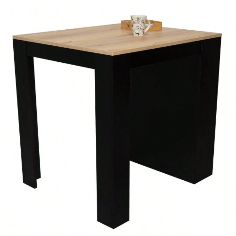 Tanna Kitchen Counter Dining Table, Two, Three Side Shelves - Black/ Pine