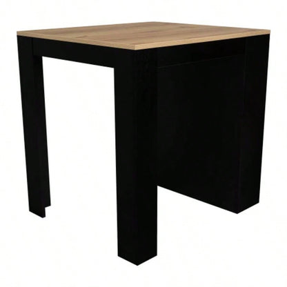 Tanna Kitchen Counter Dining Table, Two, Three Side Shelves - Black/ Pine
