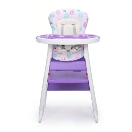 Convertible High Chair Babies, Booster with Safety Belt Feeding Tray, Toddler Chair and Table Set, Purple and White