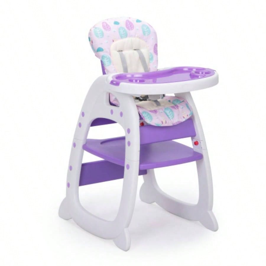 Convertible High Chair Babies, Booster with Safety Belt Feeding Tray, Toddler Chair and Table Set, Purple and White
