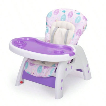 Convertible High Chair Babies, Booster with Safety Belt Feeding Tray, Toddler Chair and Table Set, Purple and White