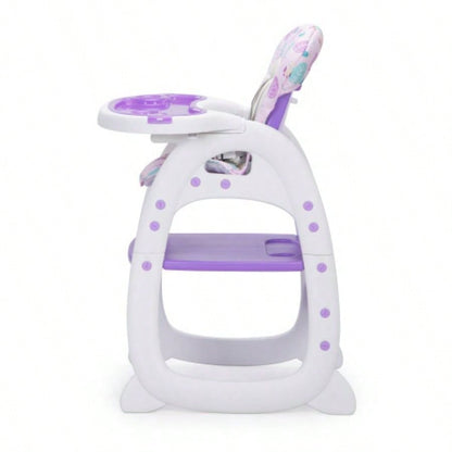 Convertible High Chair Babies, Booster with Safety Belt Feeding Tray, Toddler Chair and Table Set, Purple and White