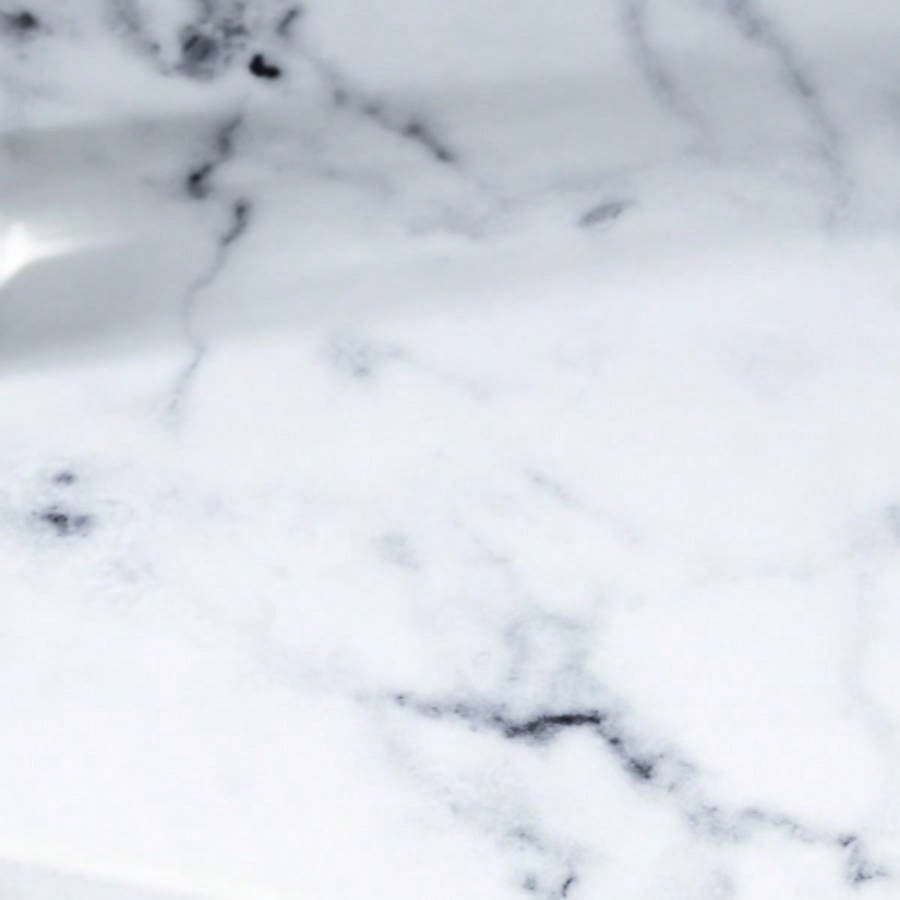 Faux marble white dining table top Four rounded leg posts Rounded table corners White Oak leg color