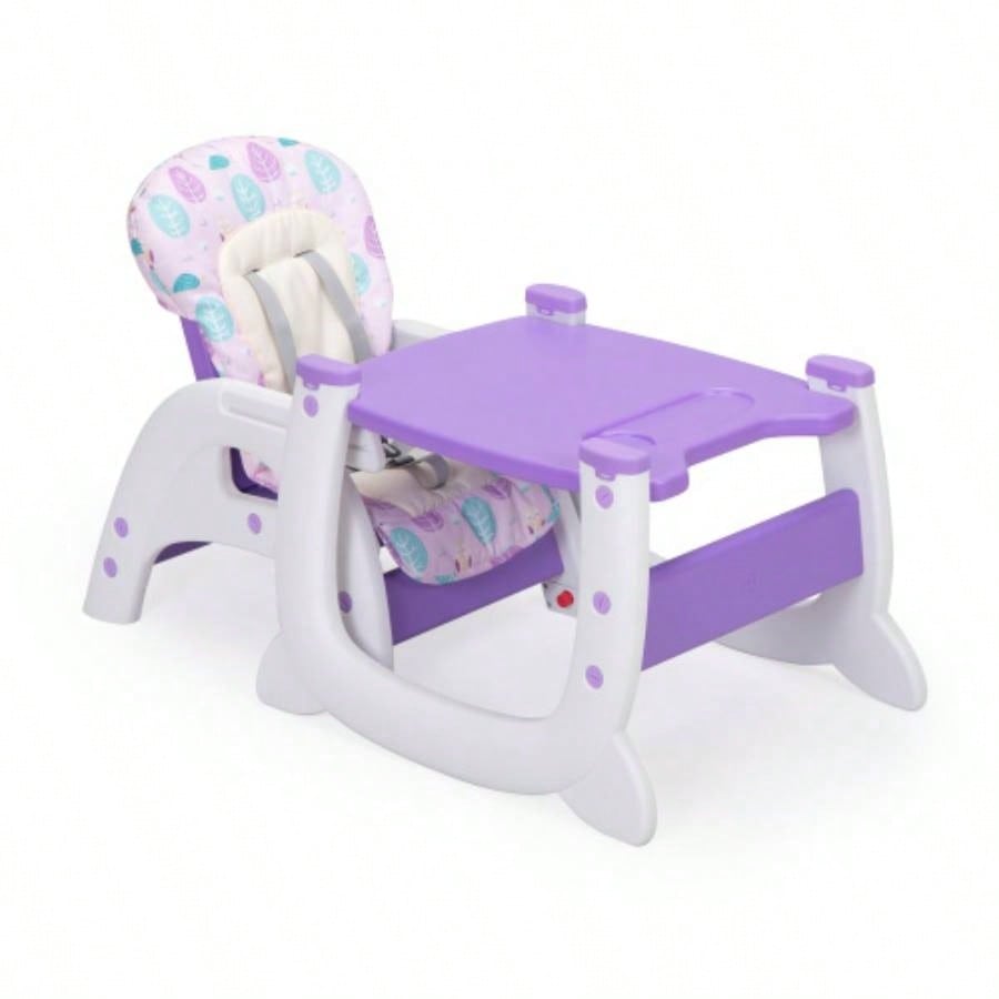 Convertible High Chair Babies, Booster with Safety Belt Feeding Tray, Toddler Chair and Table Set, Purple and White