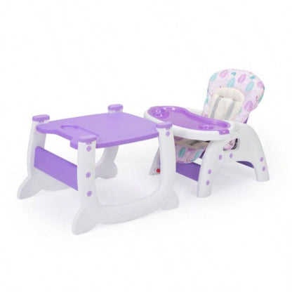 Convertible High Chair Babies, Booster with Safety Belt Feeding Tray, Toddler Chair and Table Set, Purple and White