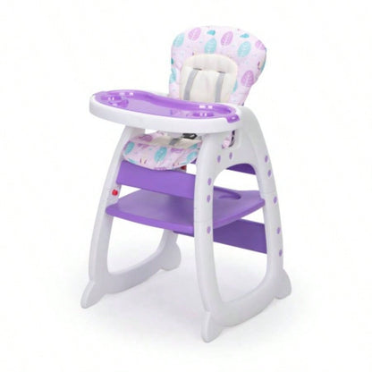 Convertible High Chair Babies, Booster with Safety Belt Feeding Tray, Toddler Chair and Table Set, Purple and White