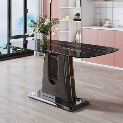 A modern, minimalist, and luxurious table. A black imitation marble tabletop with MDF U - shaped. Dining table, computer table. restaurants and living rooms 63 * 35.4 30 F - U