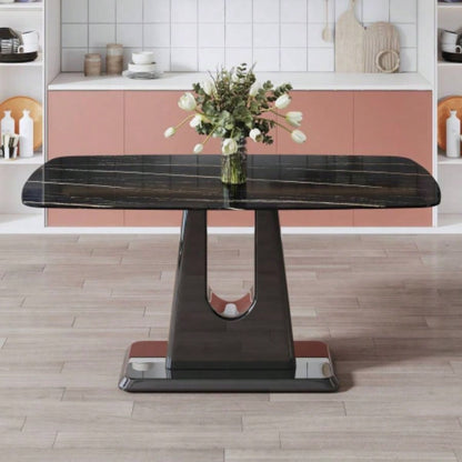 A modern, minimalist, and luxurious table. A black imitation marble tabletop with MDF U - shaped. Dining table, computer table. restaurants and living rooms 63 * 35.4 30 F - U