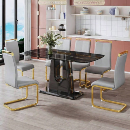 A modern, minimalist, and luxurious table. A black imitation marble tabletop with MDF U - shaped. Dining table, computer table. restaurants and living rooms 63 * 35.4 30 F - U
