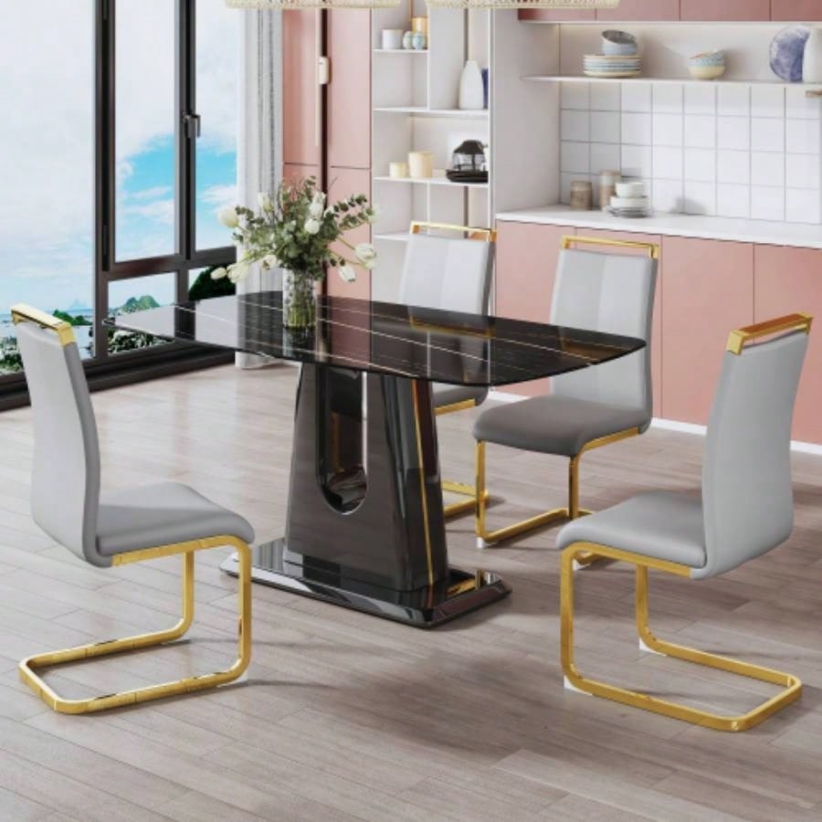 A modern, minimalist, and luxurious table. A black imitation marble tabletop with MDF U - shaped. Dining table, computer table. restaurants and living rooms 63 * 35.4 30 F - U