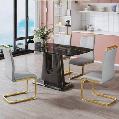 A modern, minimalist, and luxurious table. A black imitation marble tabletop with MDF U - shaped. Dining table, computer table. restaurants and living rooms 63 * 35.4 30 F - U