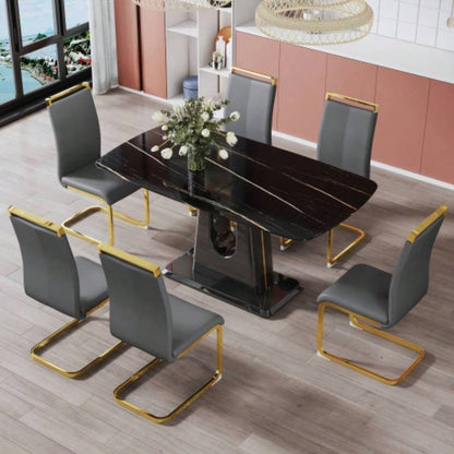 A modern, minimalist, and luxurious table. A black imitation marble tabletop with MDF U - shaped. Dining table, computer table. restaurants and living rooms 63 * 35.4 30 F - U