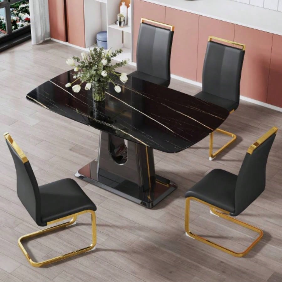A modern, minimalist, and luxurious table. A black imitation marble tabletop with MDF U - shaped. Dining table, computer table. restaurants and living rooms 63 * 35.4 30 F - U