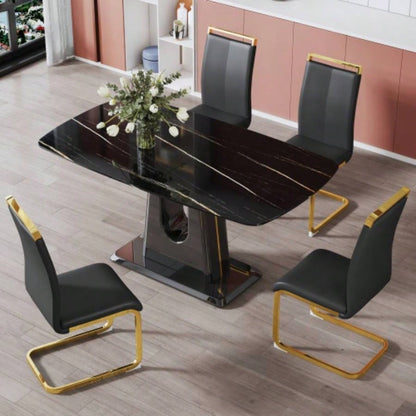 A modern, minimalist, and luxurious table. A black imitation marble tabletop with MDF U - shaped. Dining table, computer table. restaurants and living rooms 63 * 35.4 30 F - U