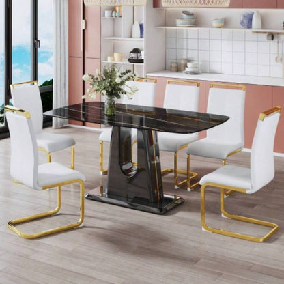 A modern, minimalist, and luxurious table. A black imitation marble tabletop with MDF U - shaped. Dining table, computer table. restaurants and living rooms 63 * 35.4 30 F - U