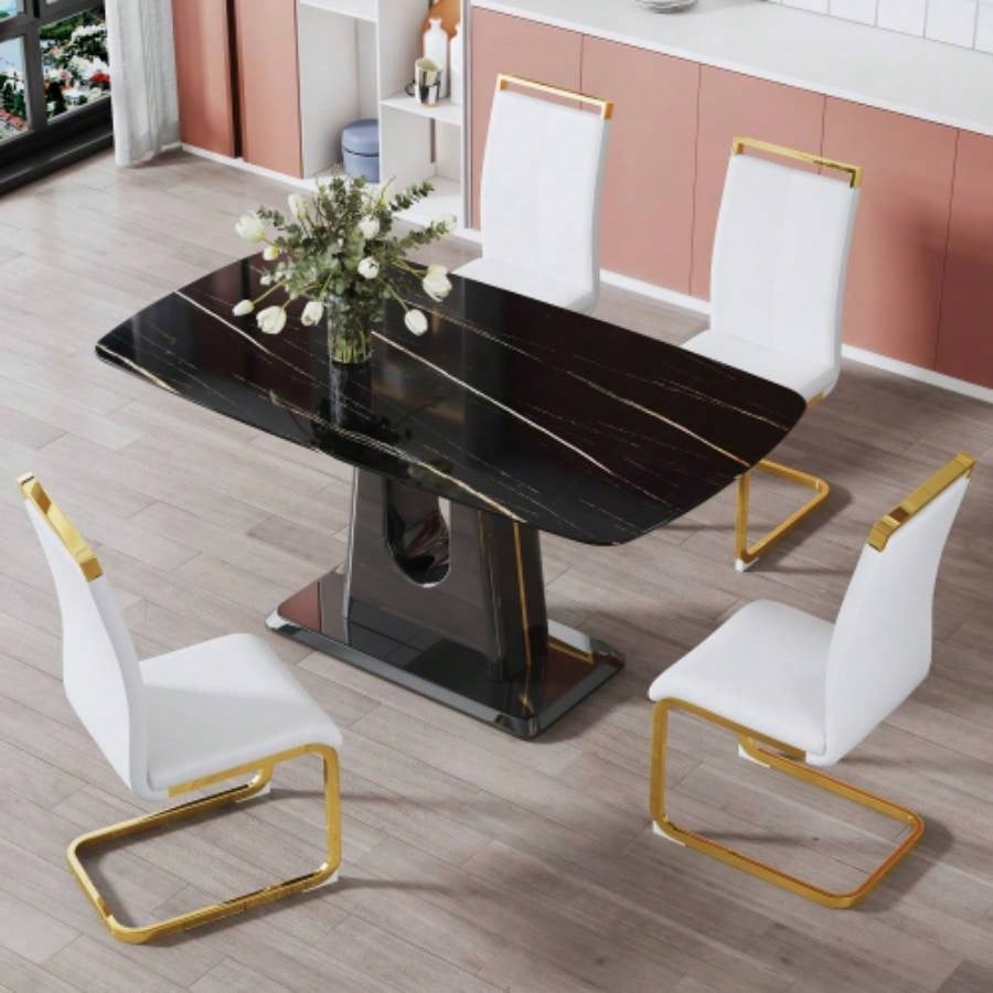 A modern, minimalist, and luxurious table. A black imitation marble tabletop with MDF U - shaped. Dining table, computer table. restaurants and living rooms 63 * 35.4 30 F - U