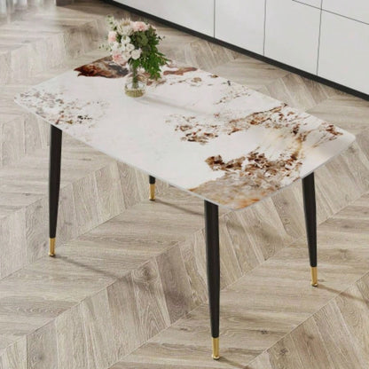 Modern minimalist dining table. A patterned SINTERED STONE tabletop with black metal. Suitable kitchen and living room 503030 F - 001