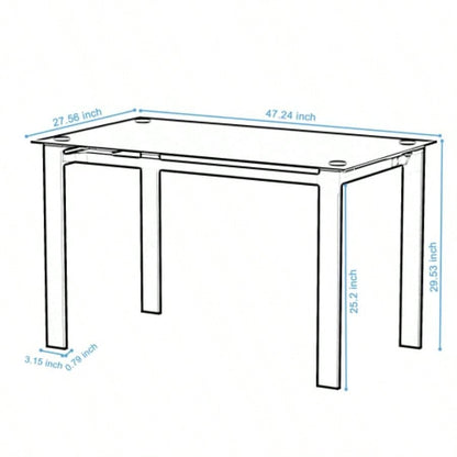 Modern tempered glass black dining table, simple rectangular metal table living room kitchen table