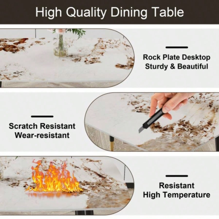 Modern minimalist dining table. A patterned SINTERED STONE tabletop with black metal. Suitable kitchen and living room 503030 F - 001