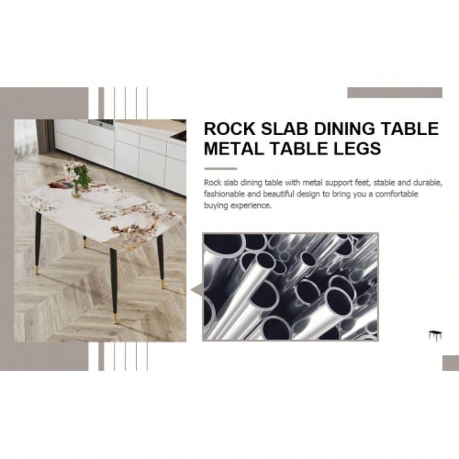 Modern minimalist dining table. A patterned SINTERED STONE tabletop with black metal. Suitable kitchen and living room 503030 F - 001