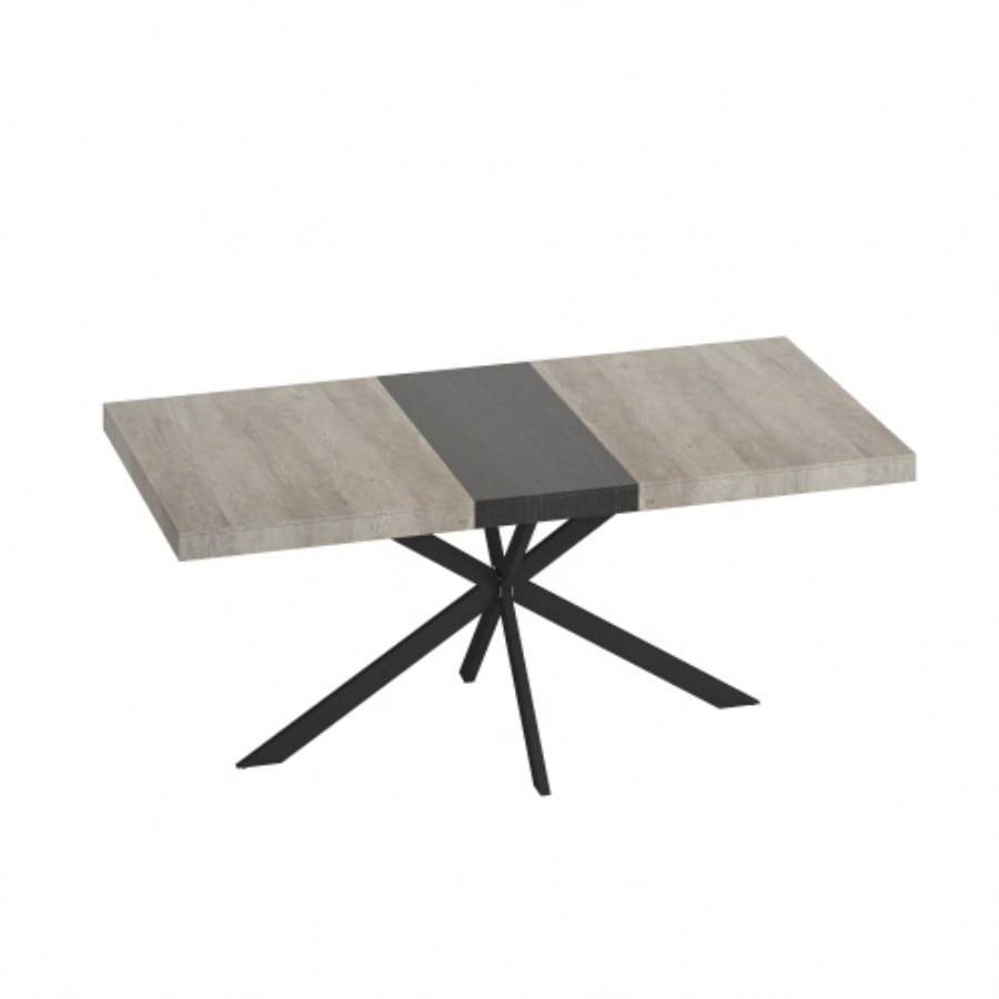 55.11 - 70.86Retro Rectangular Stretch Dining Table, Carole Top With Black Embossed Center Plate, Black Fine Sand Iron Foot Base Dining Table, With Storage Box.
