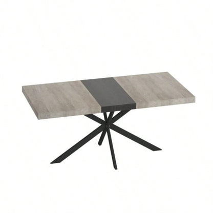 55.11 - 70.86Retro Rectangular Stretch Dining Table, Carole Top With Black Embossed Center Plate, Black Fine Sand Iron Foot Base Dining Table, With Storage Box.