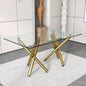 Large Modern Minimalist Rectangular Glass Dining Table 6 - 8 with 0.39Tempered Glass Tabletop and Golden Metal, Kitchen Dining Living Meeting Room Banquet hall, 71x 35.4x 30W1151S00798