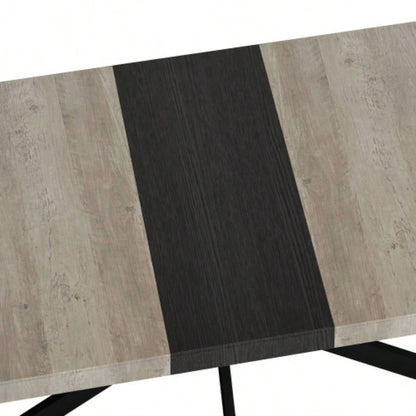 55.11 - 70.86Retro Rectangular Stretch Dining Table, Carole Top With Black Embossed Center Plate, Black Fine Sand Iron Foot Base Dining Table, With Storage Box.