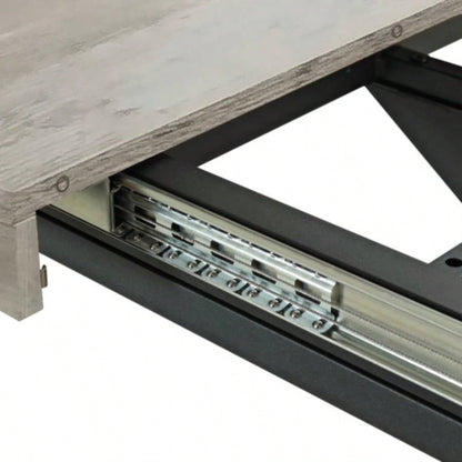 55.11 - 70.86Retro Rectangular Stretch Dining Table, Carole Top With Black Embossed Center Plate, Black Fine Sand Iron Foot Base Dining Table, With Storage Box.