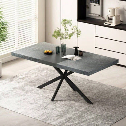 55.11 - 70.86Retro Rectangular Stretch Dining Table, Carole Top With Black Embossed Center Plate, Black Fine Sand Iron Foot Base Dining Table, With Storage Box.