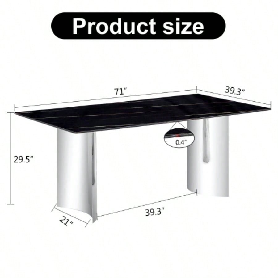 Modern minimalist dining table. black imitation marble glass desktop is equipped with silver metal. Suitable restaurants and living rooms 71 * 39.3 * 29.5 DT - 69