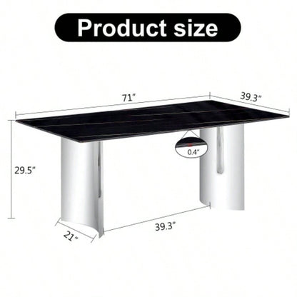 Modern minimalist dining table. black imitation marble glass desktop is equipped with silver metal. Suitable restaurants and living rooms 71 * 39.3 * 29.5 DT - 69