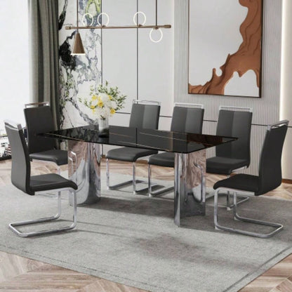 Modern minimalist dining table. black imitation marble glass desktop is equipped with silver metal. Suitable restaurants and living rooms 71 * 39.3 * 29.5 DT - 69