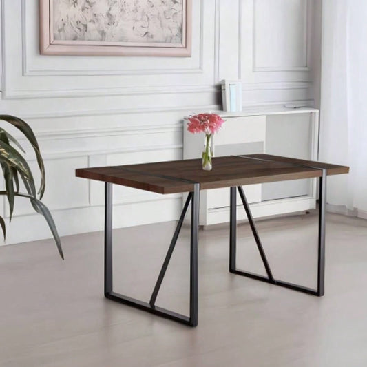 55 Dining Table modern rustic Industrial Rectangular MDF Walnut color 4 - 6 Person, With 1.5 Thick Engineered Wood Tabletop and Black Metal, writing DeskKitchen terrace Dining Living Room