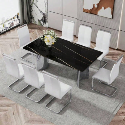 Modern minimalist dining table. black imitation marble glass desktop is equipped with silver metal. Suitable restaurants and living rooms 71 * 39.3 * 29.5 DT - 69